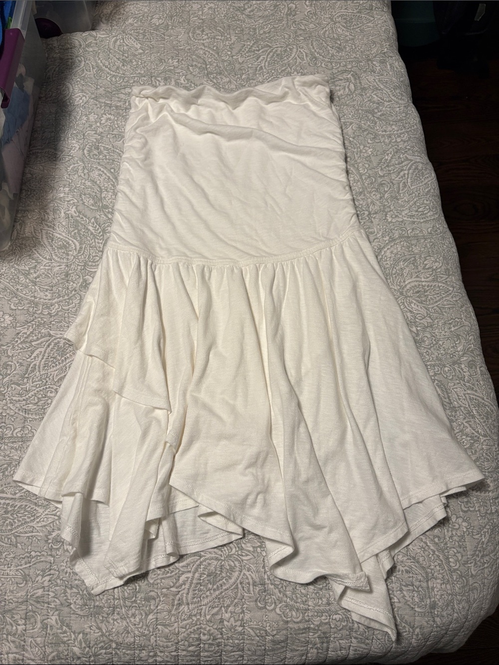 aerie white Asymmetrical Ruffled Mini Dress
